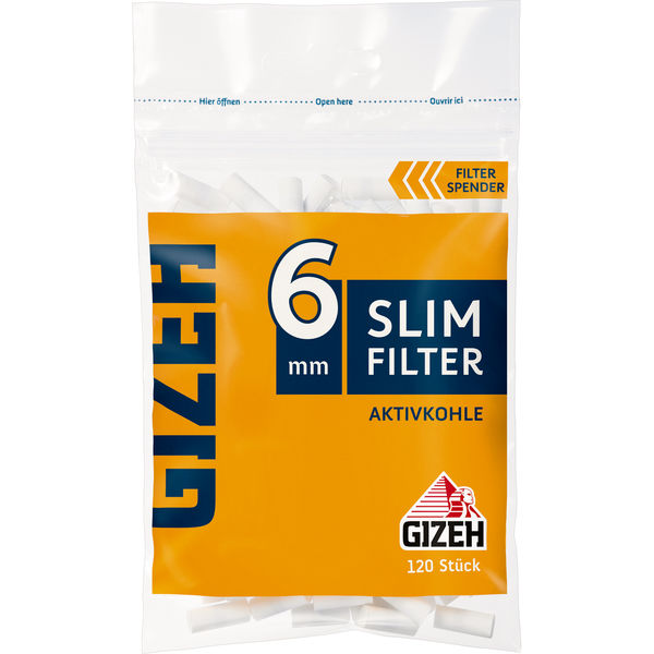 Gizeh Slim Filter Aktivkohle sechs mm mit Klebefläche (20 x 120 Stück)